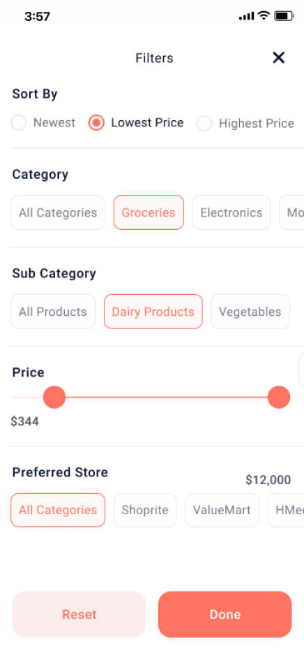 Search and Filter by Products and Stores