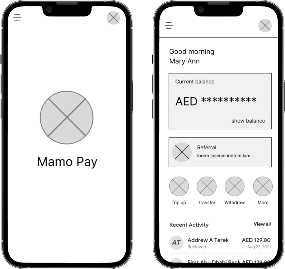 Wireframe for Project — MamoPay App